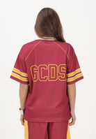 GCDS T-shirt a manica corta bordeaux per donna, ragazzi e bambini stile college C1BJQC709J338 468Y GCDS 