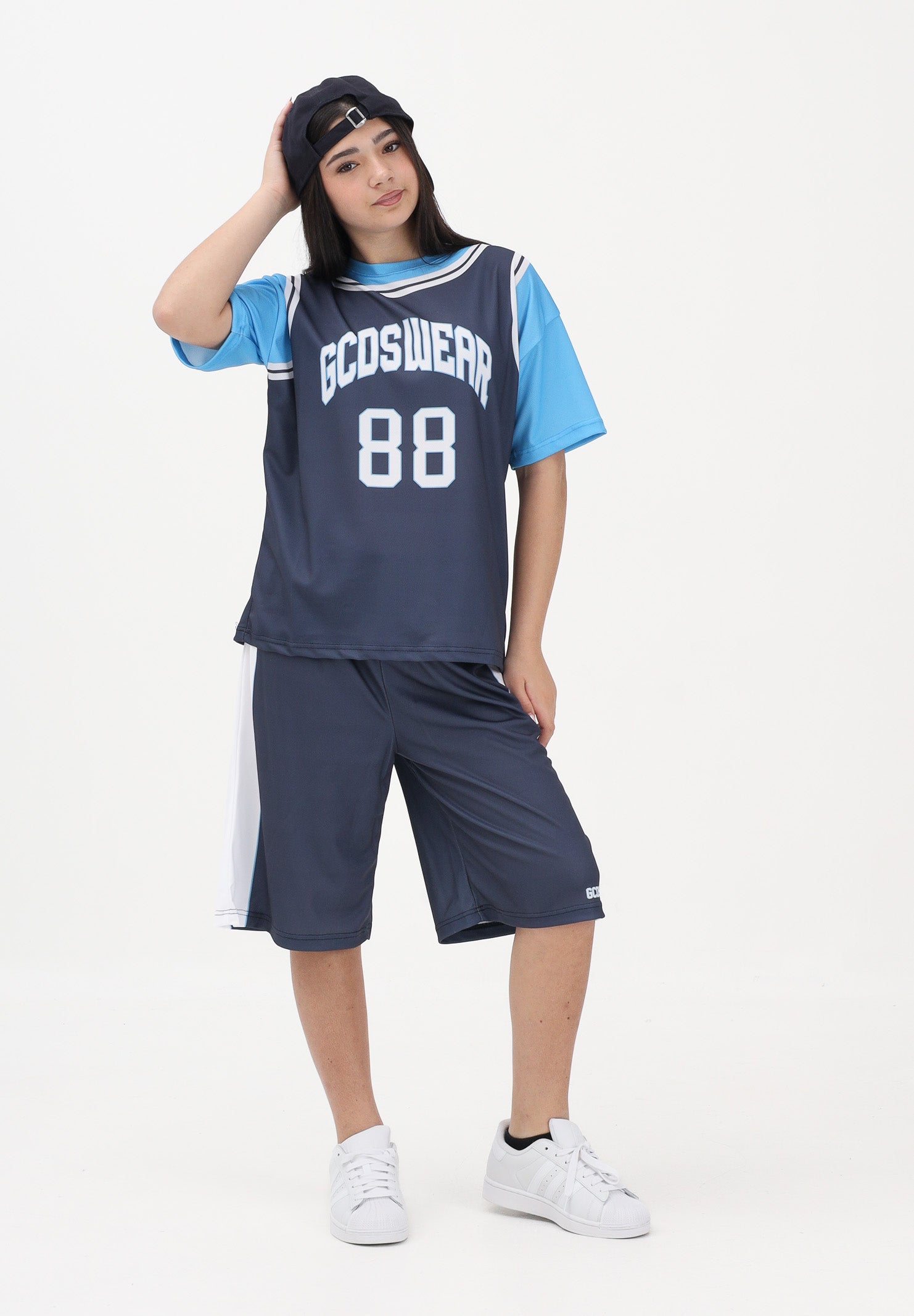 GCDS Shorts blu per donna, ragazzi e bambini con logo C1BJQL707J338 782A GCDS 