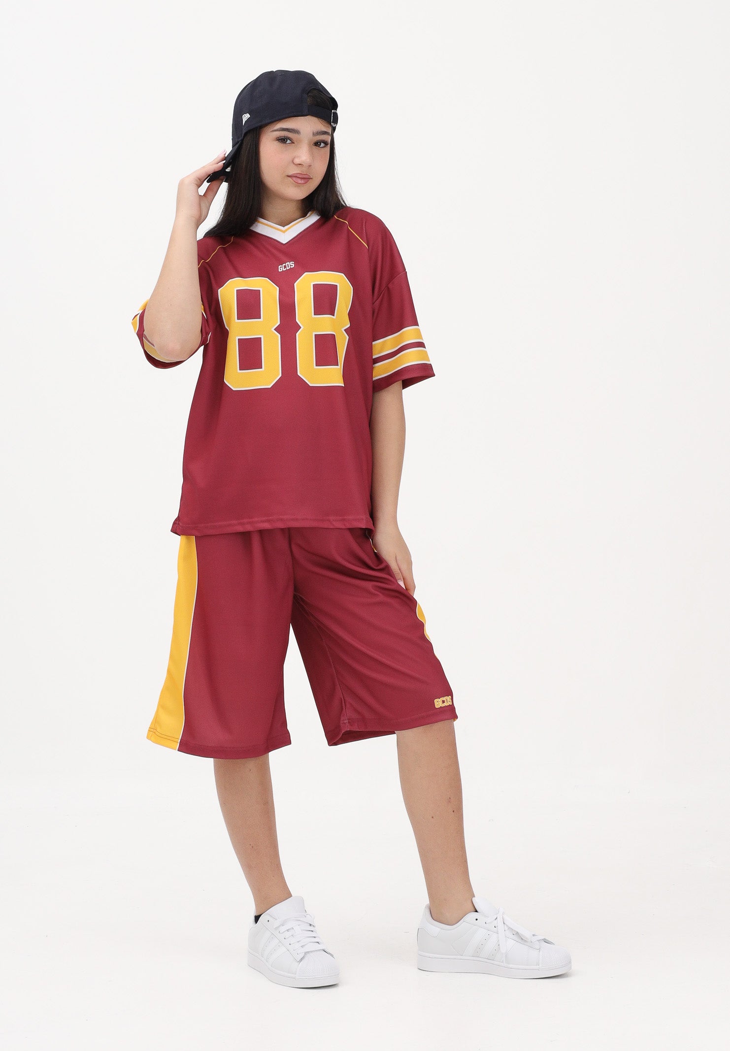GCDS Shorts bordeaux per donna, ragazzi e bambini con logo C1BJQL710J338 468Y GCDS 
