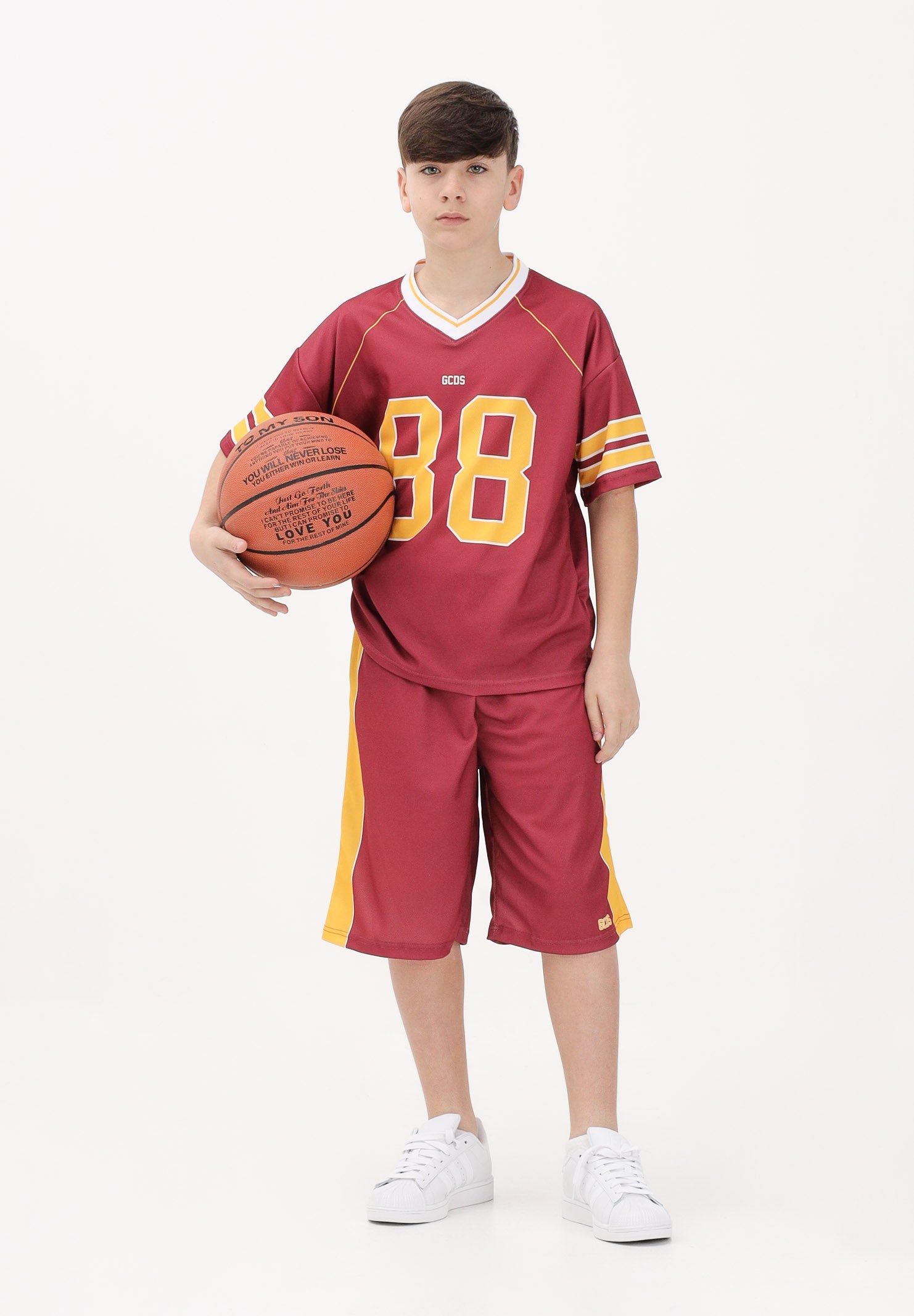 GCDS Shorts bordeaux per donna, ragazzi e bambini con logo C1BJQL710J338 468Y GCDS 