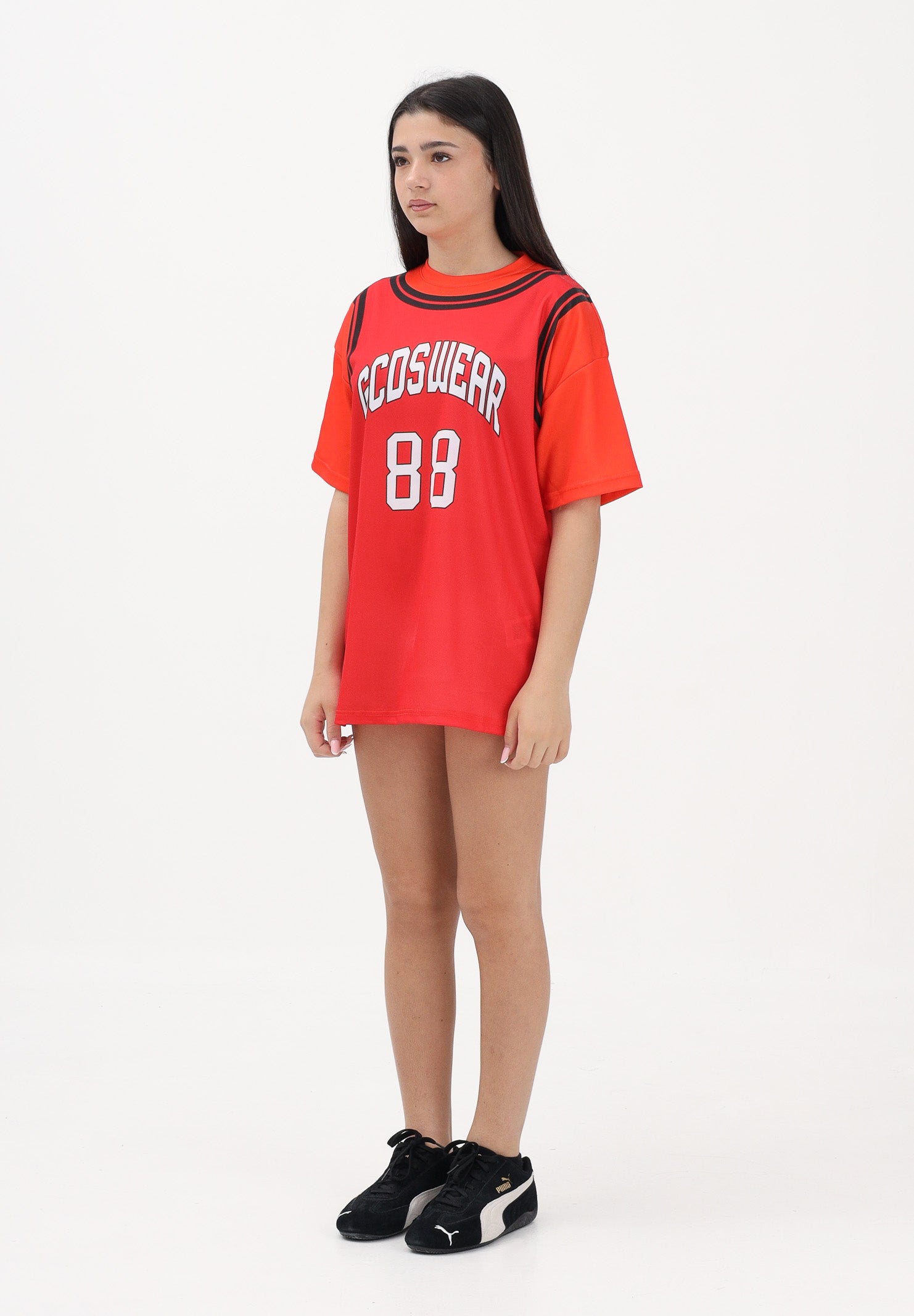 GCDS Abito corto rosso e arancio per donna, ragazze e bambine con stampa C1GJQB708J338 436O GCDS 