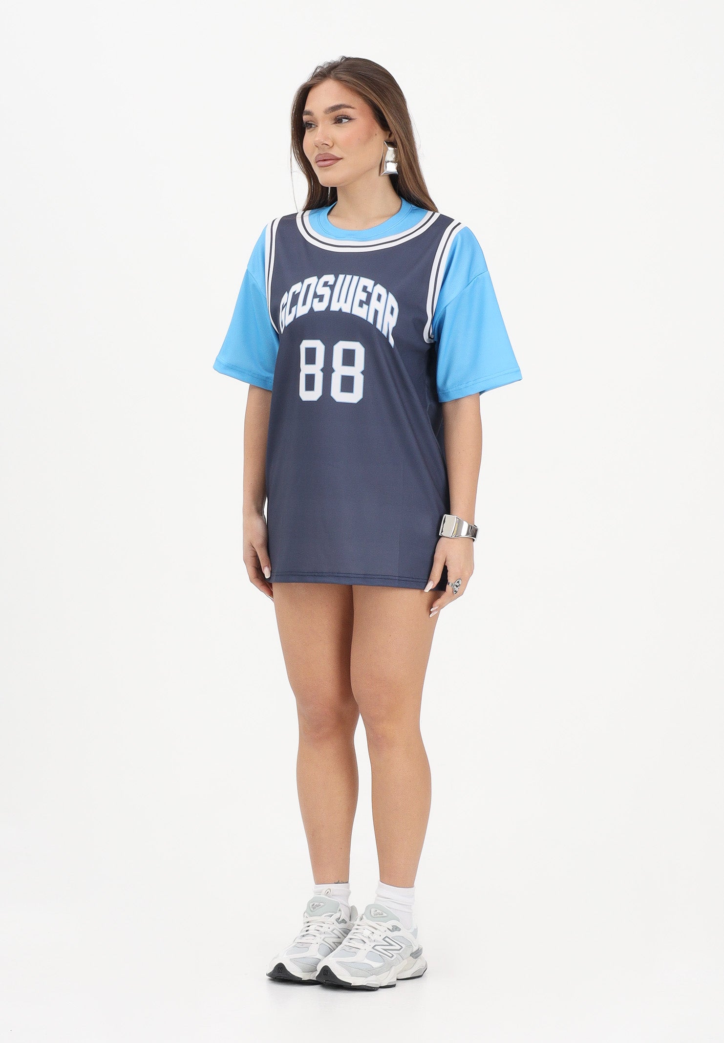 GCDS Abito corto blu e azzurro per donna, ragazze e bambine con stampa C1GJQB708J338 782E GCDS 