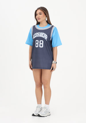 GCDS Abito corto blu e azzurro per donna, ragazze e bambine con stampa C1GJQB708J338 782E GCDS 