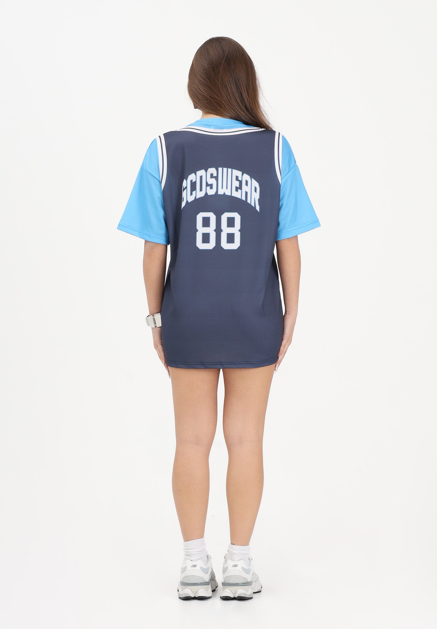 GCDS Abito corto blu e azzurro per donna, ragazze e bambine con stampa C1GJQB708J338 782E GCDS 