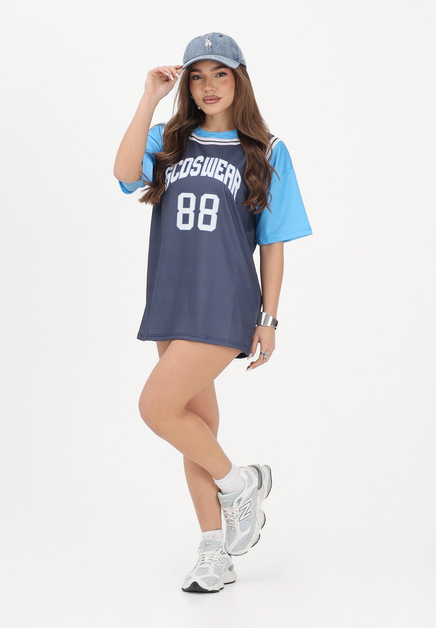GCDS Abito corto blu e azzurro per donna, ragazze e bambine con stampa C1GJQB708J338 782E GCDS 