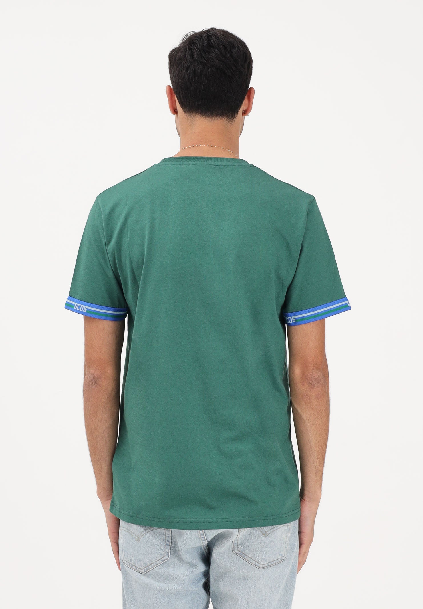 GCDS T-shirt a manica corta verde per uomo e donna con bande logate C1MEQC036J101 883E GCDS 