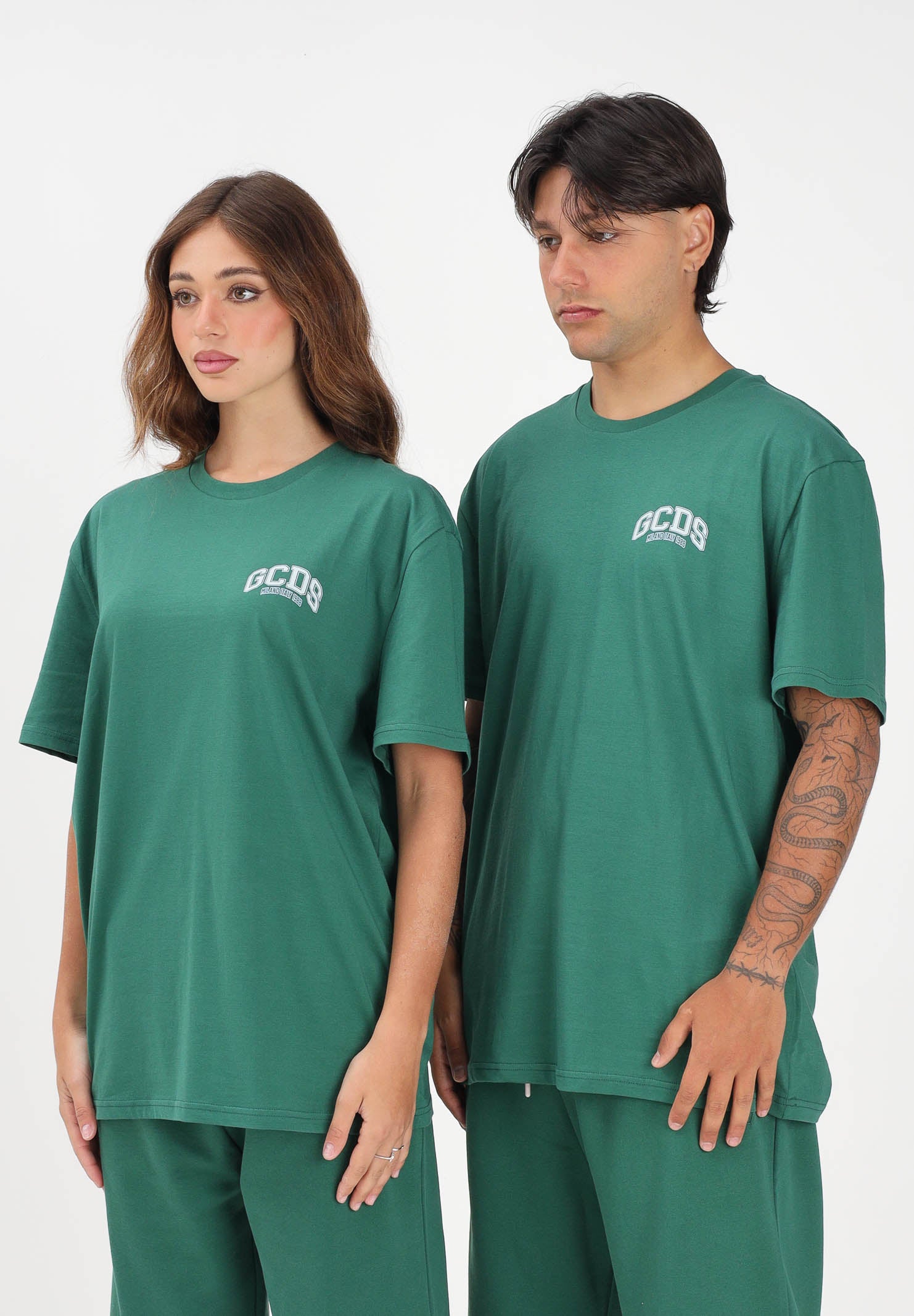 GCDS T-shirt a manica corta verde per uomo e donna con stampa logo C1MEQC041J104 883G GCDS 