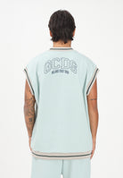 GCDS Felpa gilet verde acqua per uomo e donna con stampa maxi sul retro C1MEQE119F004 818G GCDS 