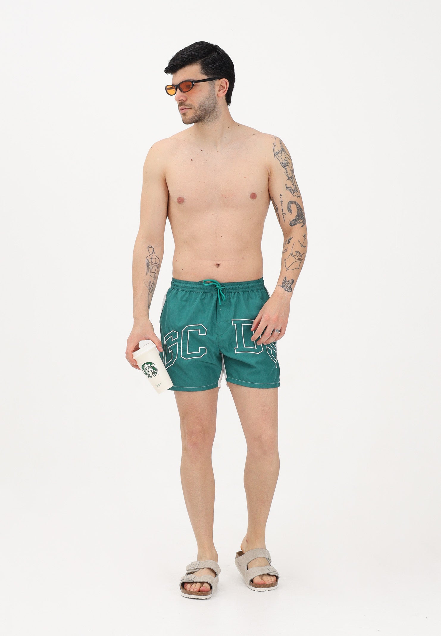 GCDS Shorts mare verde e bianco da uomo con logo C1MEQS249T016 883A GCDS 