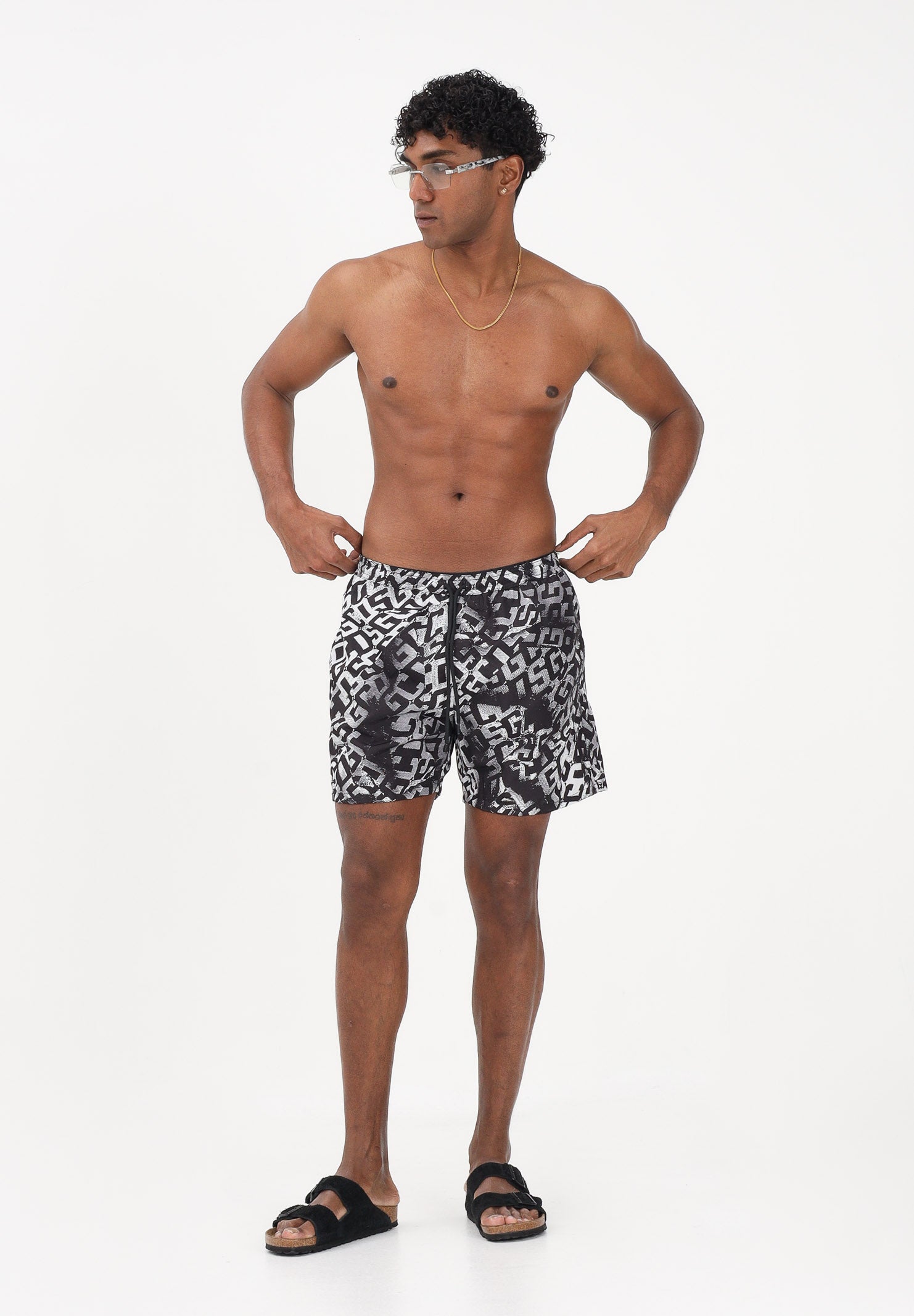 GCDS Shorts mare nero da uomo con stampa logo all-over C1MEQS250T075 999A GCDS 