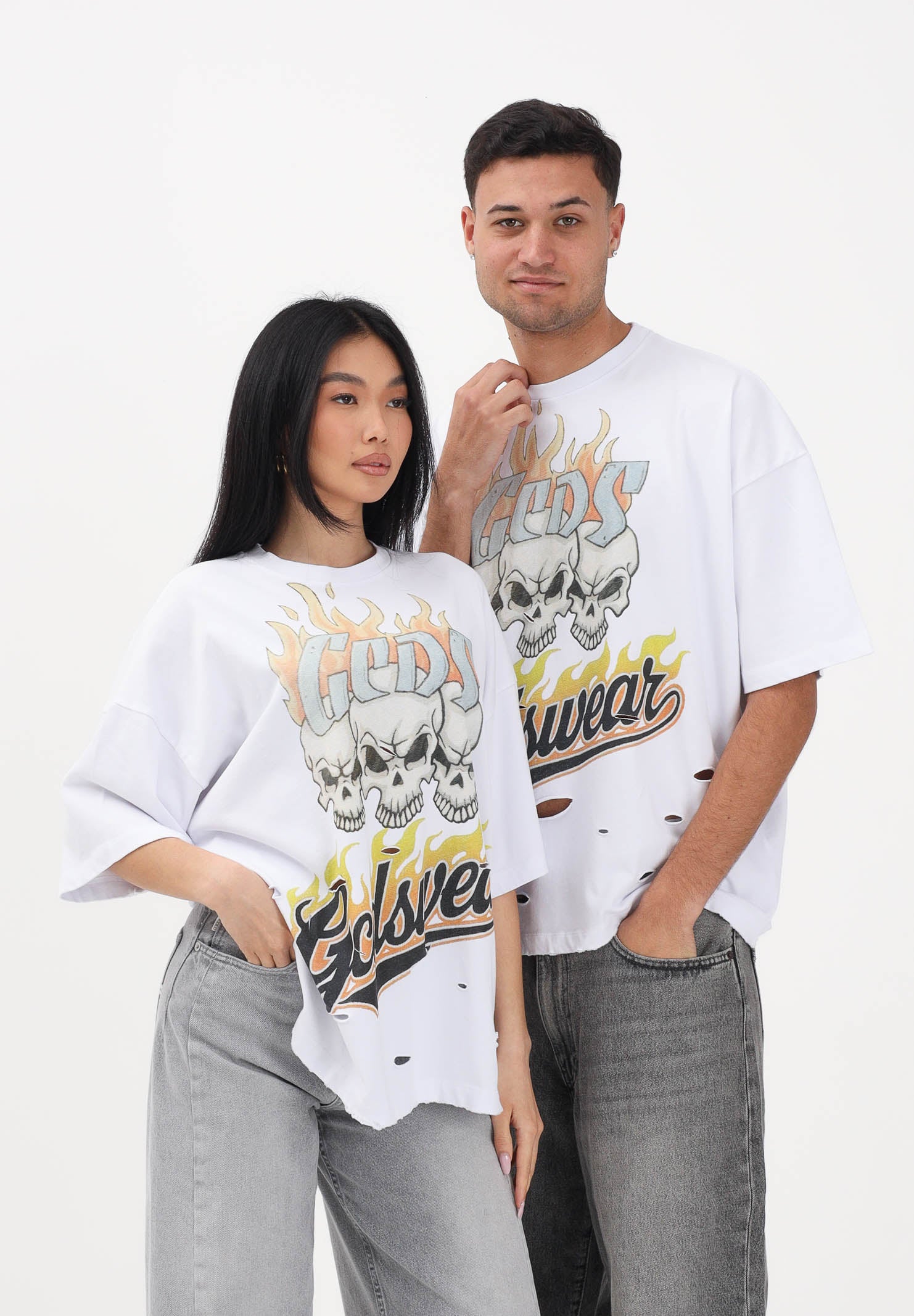 GCDS T-shirt a manica corta bianca per uomo e donna con stampa C1MWQC058J079 100Y GCDS 