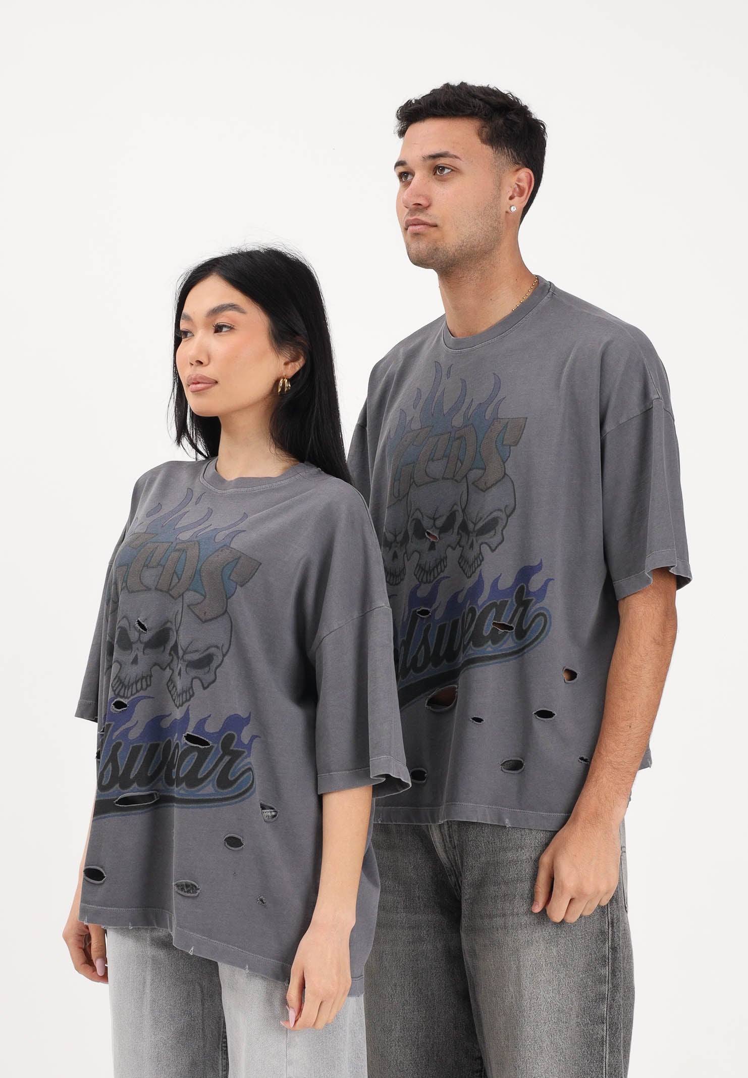 GCDS T-shirt a manica corta grigia per uomo e donna con stampa C1MWQC058J079 968L GCDS 