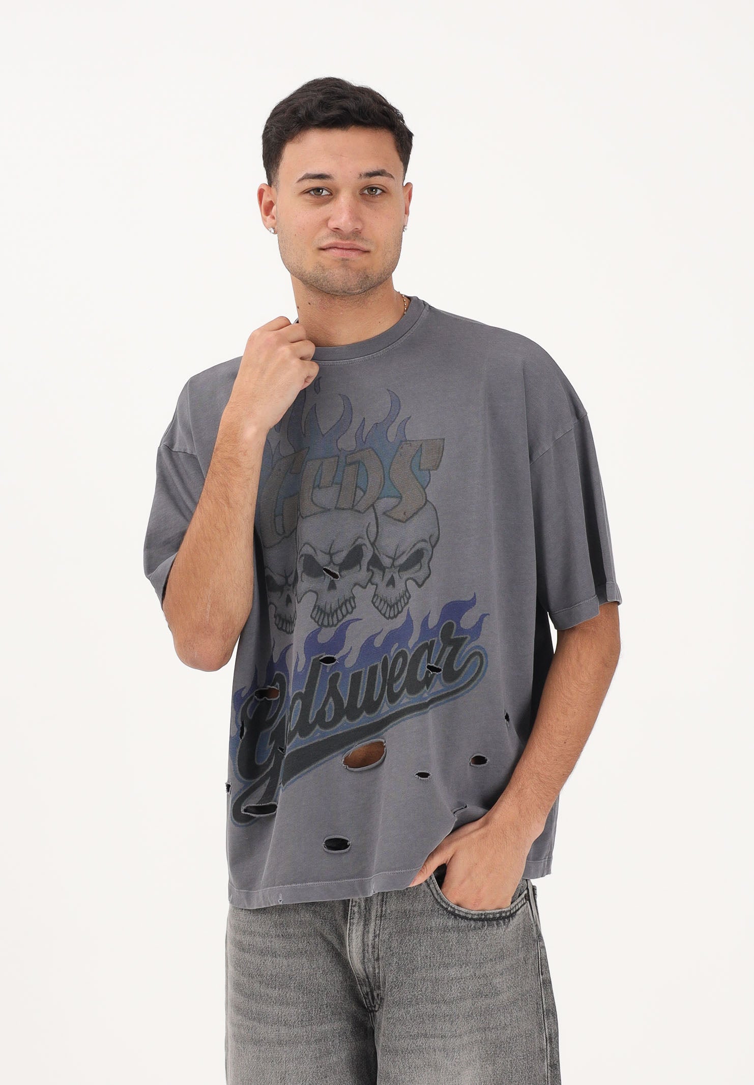 GCDS T-shirt a manica corta grigia per uomo e donna con stampa C1MWQC058J079 968L GCDS 