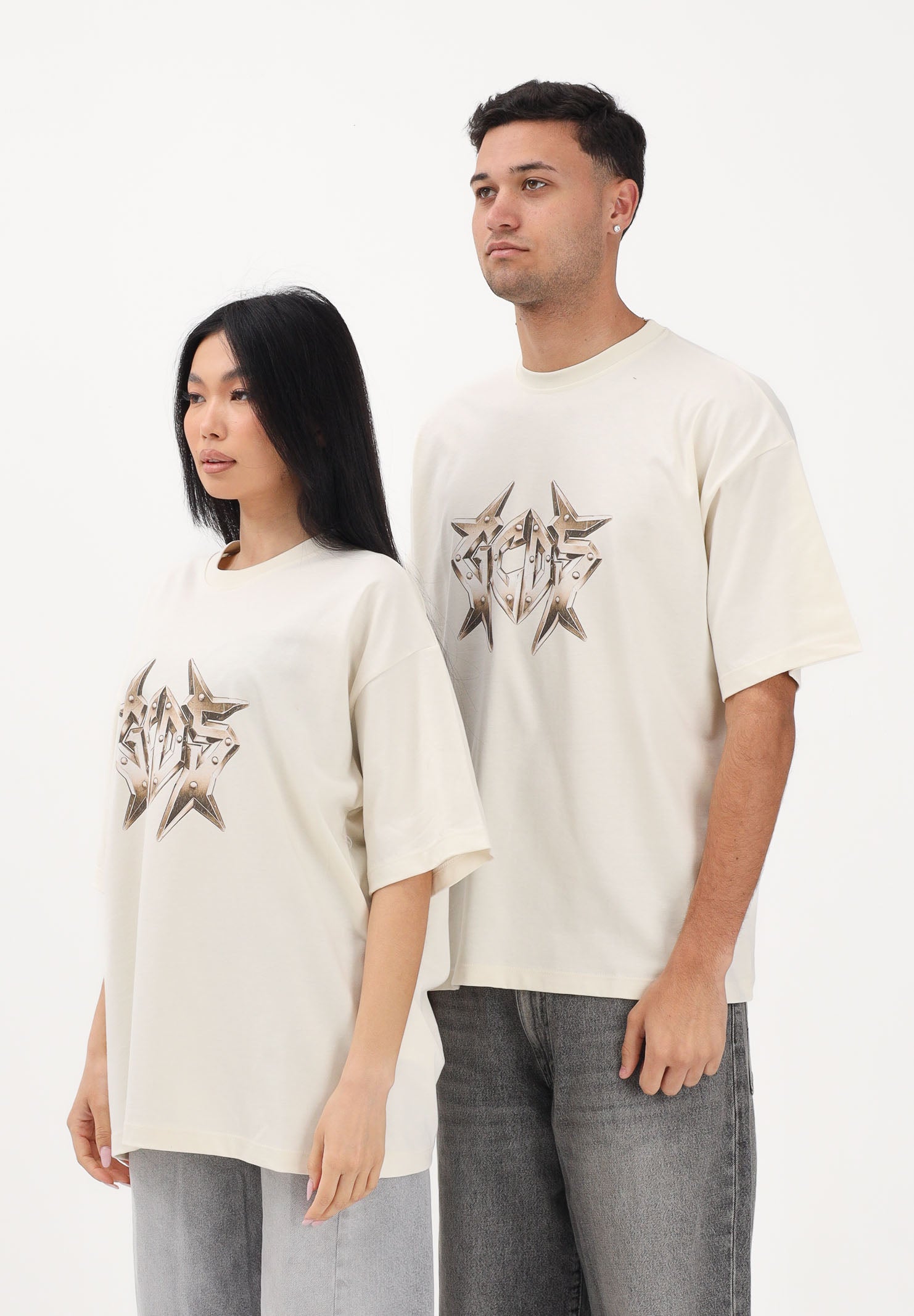 GCDS T-shirt a manica corta beige per uomo e donna con stampa logo C1MWQC061J079 320T GCDS 