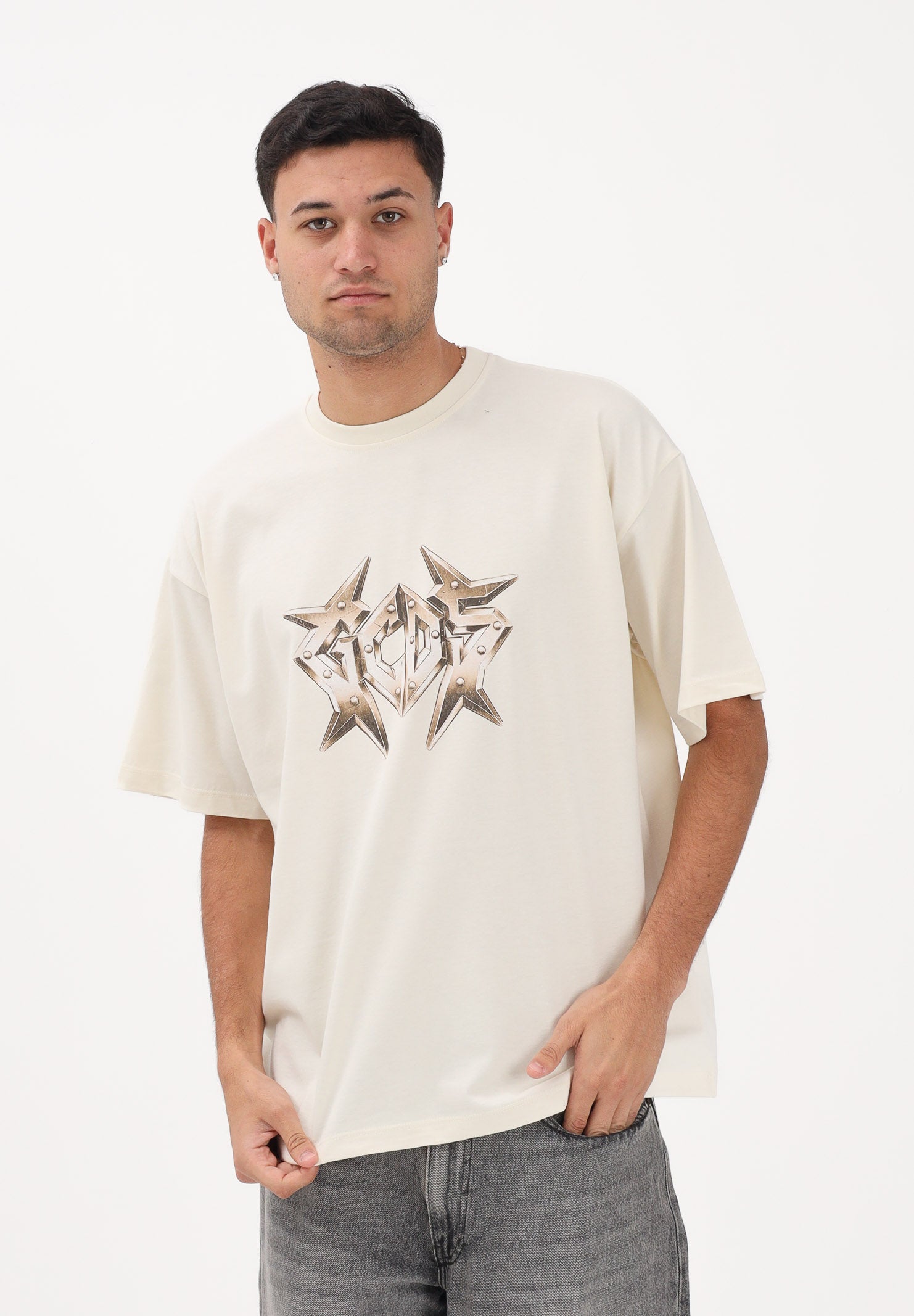 GCDS T-shirt a manica corta beige per uomo e donna con stampa logo C1MWQC061J079 320T GCDS 