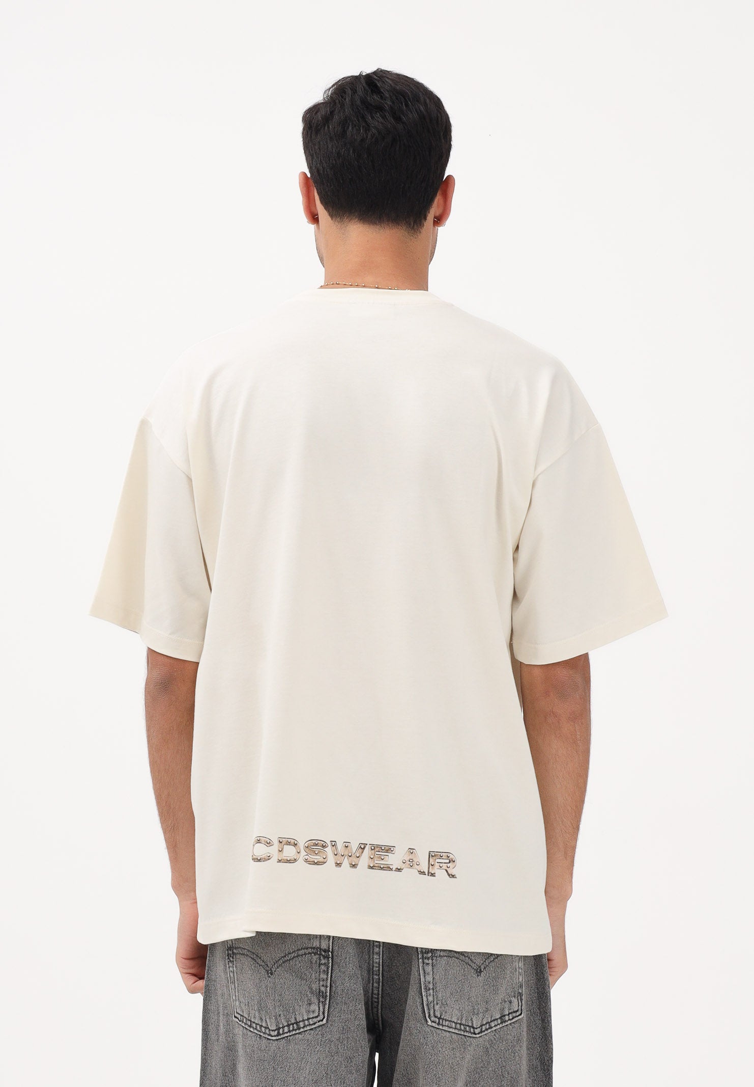 GCDS T-shirt a manica corta beige per uomo e donna con stampa logo C1MWQC061J079 320T GCDS 