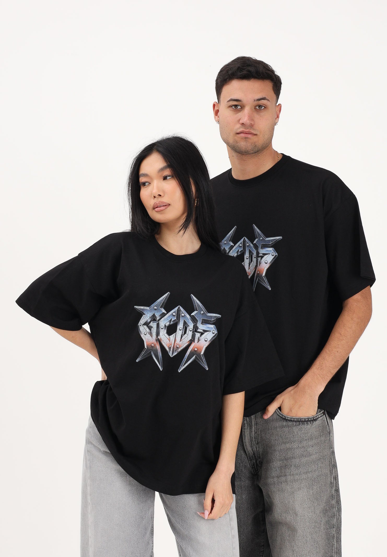 GCDS T-shirt a manica corta nera per uomo e donna con stampa logo C1MWQC061J079 999E GCDS 