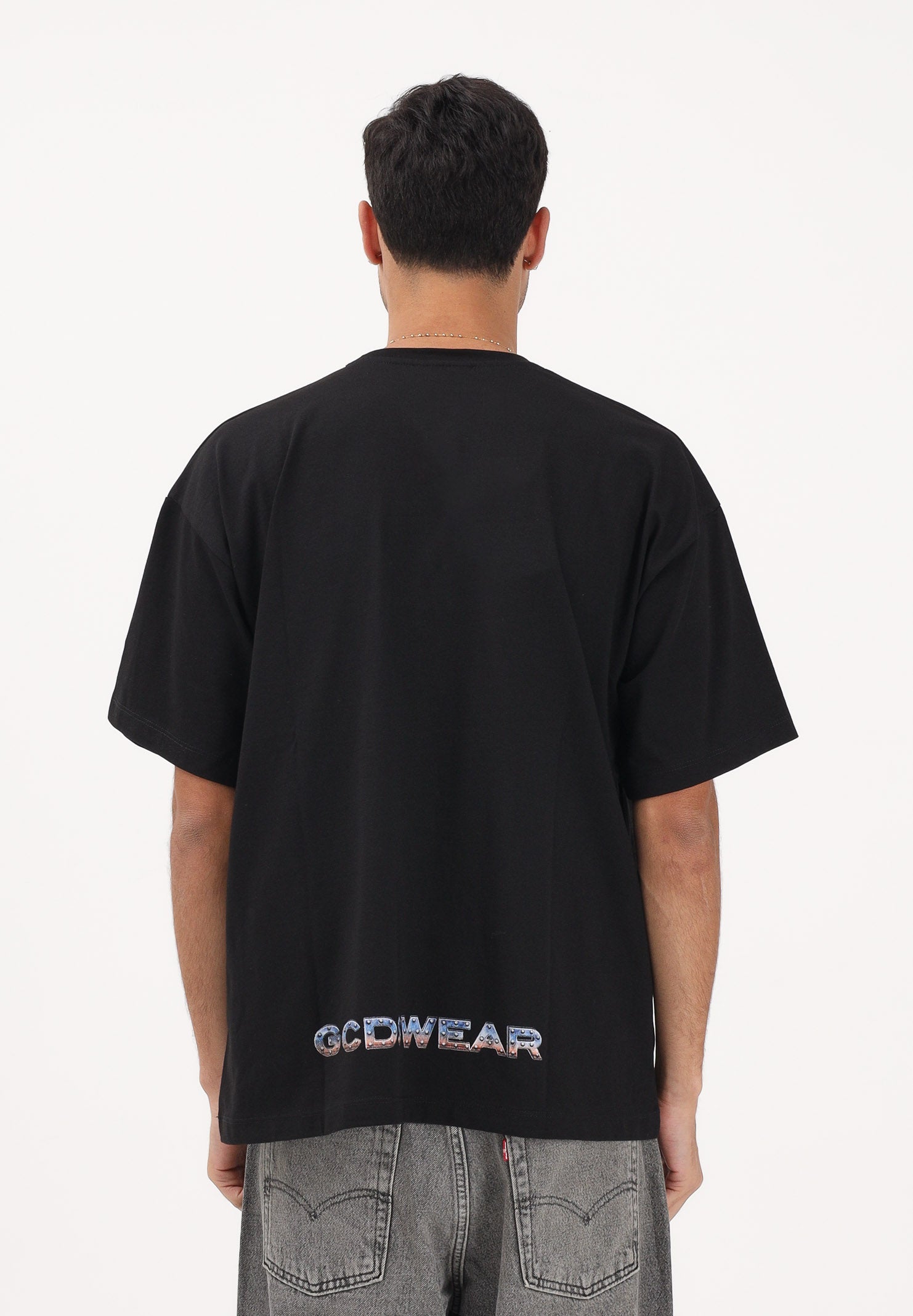 GCDS T-shirt a manica corta nera per uomo e donna con stampa logo C1MWQC061J079 999E GCDS 