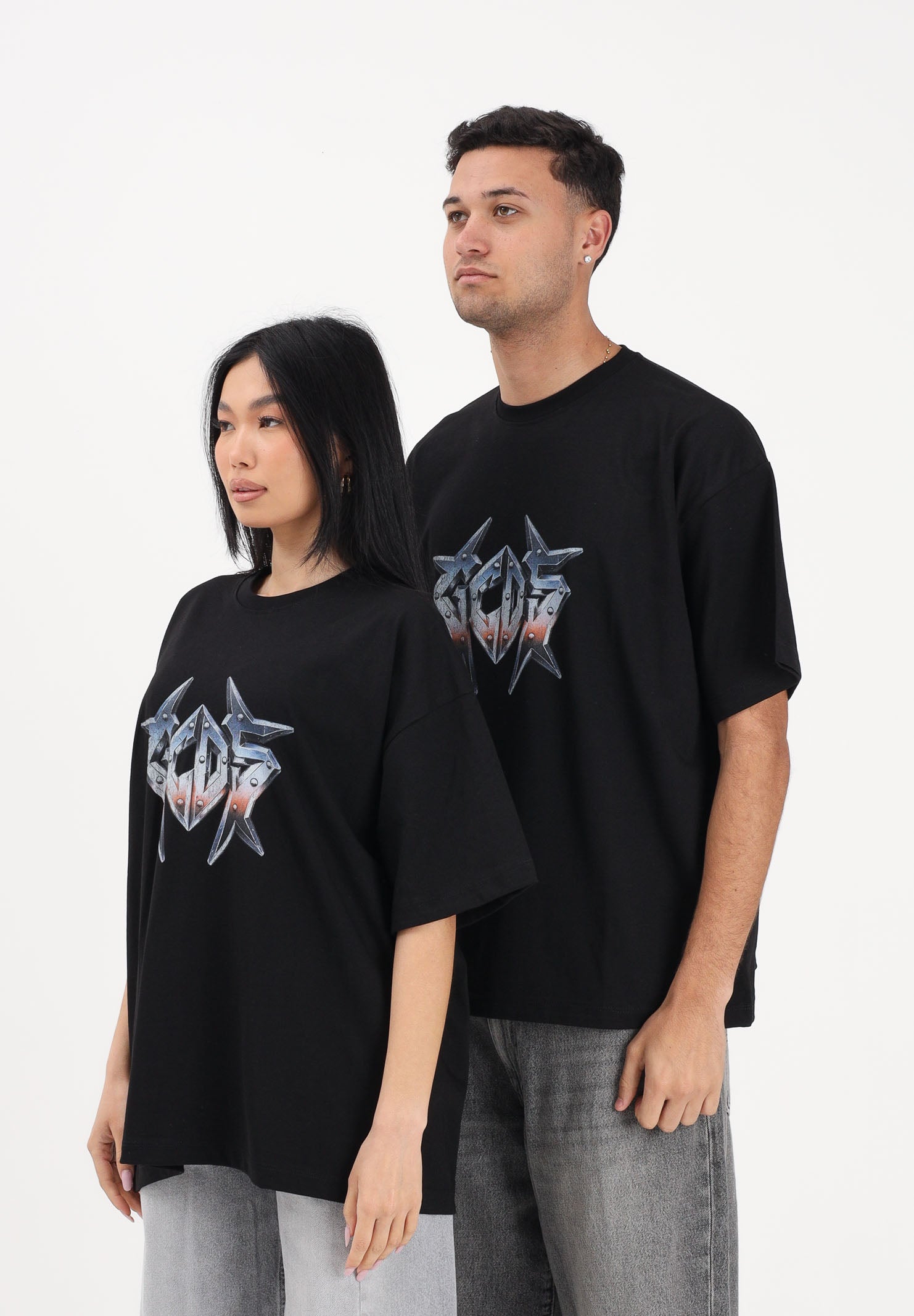 GCDS T-shirt a manica corta nera per uomo e donna con stampa logo C1MWQC061J079 999E GCDS 