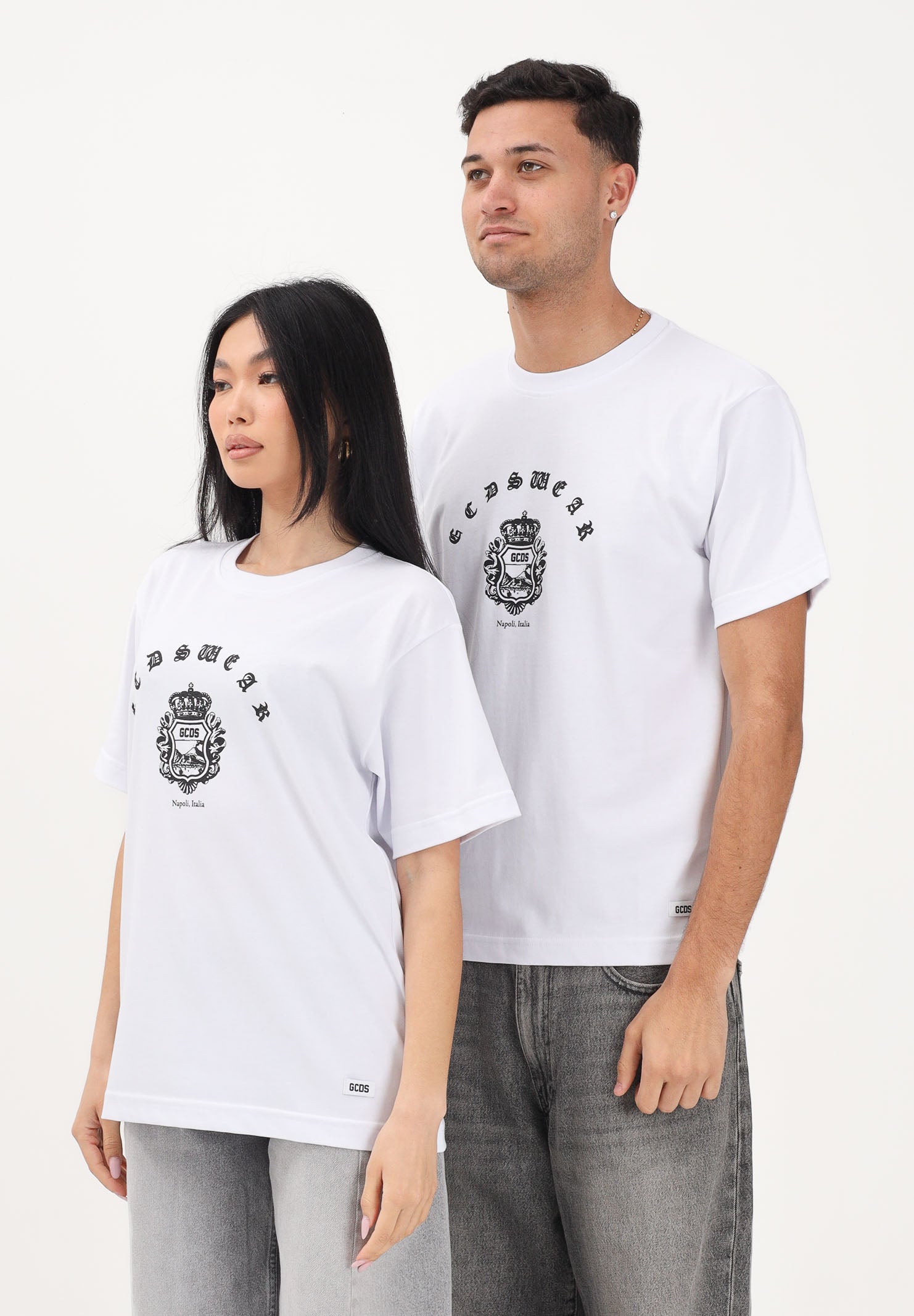 GCDS T-shirt a manica corta bianca per uomo e donna con stampa C1MWQC065J079 100A GCDS 