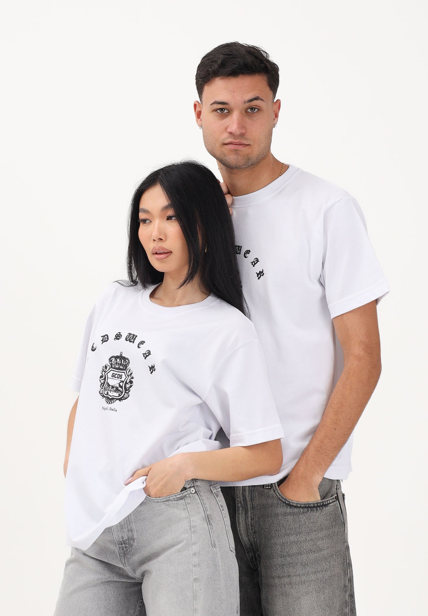 GCDS T-shirt a manica corta bianca per uomo e donna con stampa C1MWQC065J079 100A GCDS 