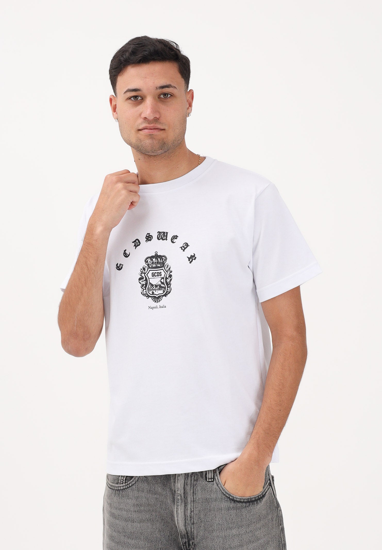 GCDS T-shirt a manica corta bianca per uomo e donna con stampa C1MWQC065J079 100A GCDS 