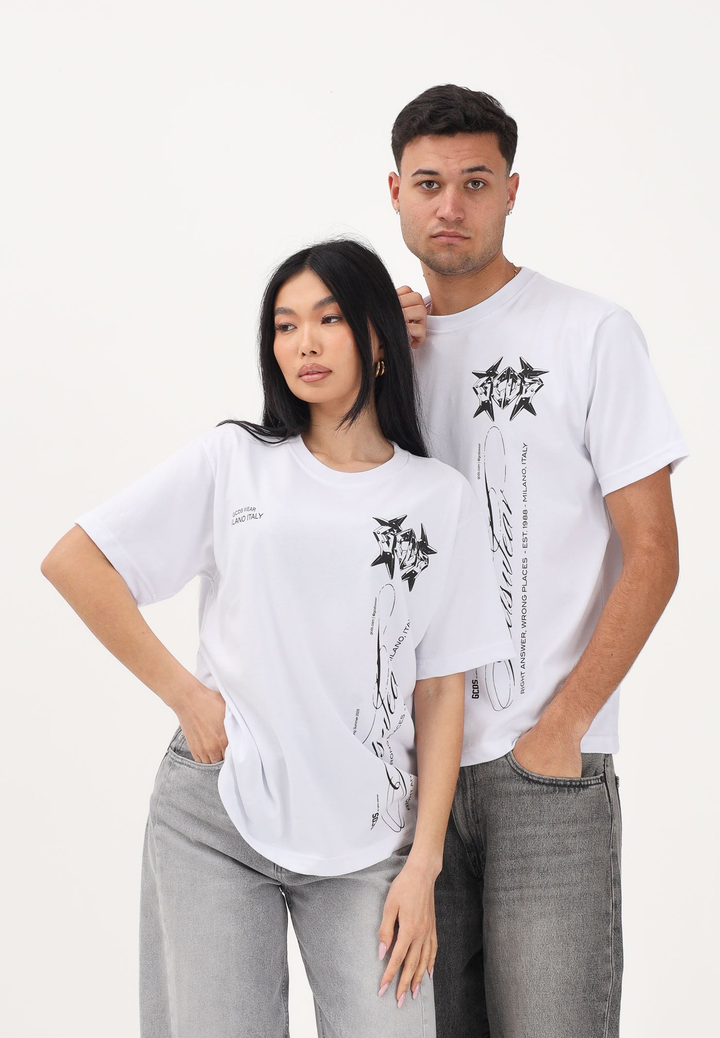 GCDS T-shirt a manica corta bianca per uomo e donna con stampa C1MWQC070J079 100B GCDS 