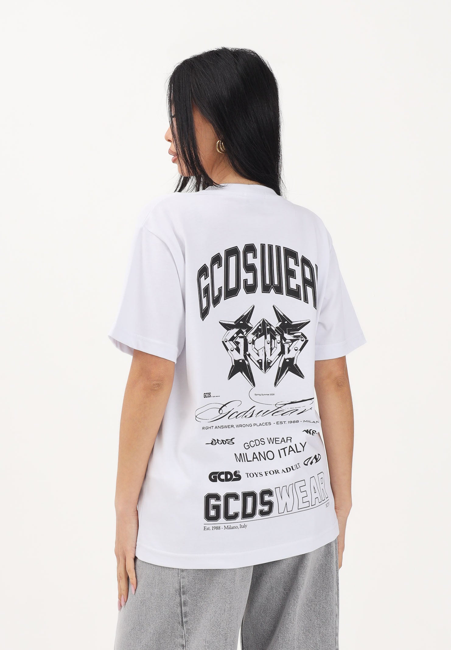 GCDS T-shirt a manica corta bianca per uomo e donna con stampa C1MWQC070J079 100B GCDS 