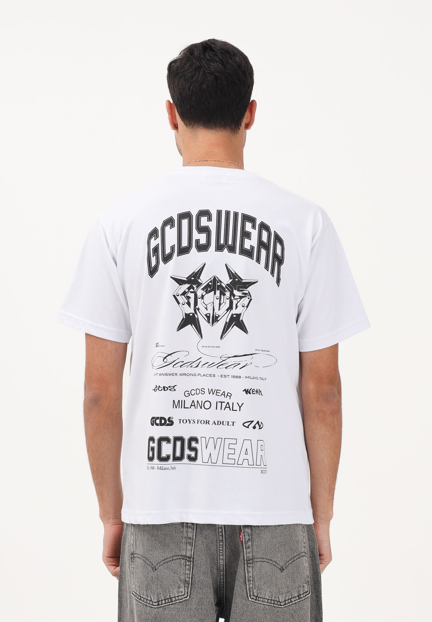 GCDS T-shirt a manica corta bianca per uomo e donna con stampa C1MWQC070J079 100B GCDS 
