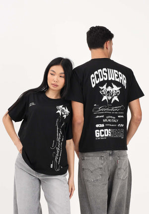GCDS T-shirt a manica corta nera per uomo e donna con stampa C1MWQC070J079 999A GCDS 