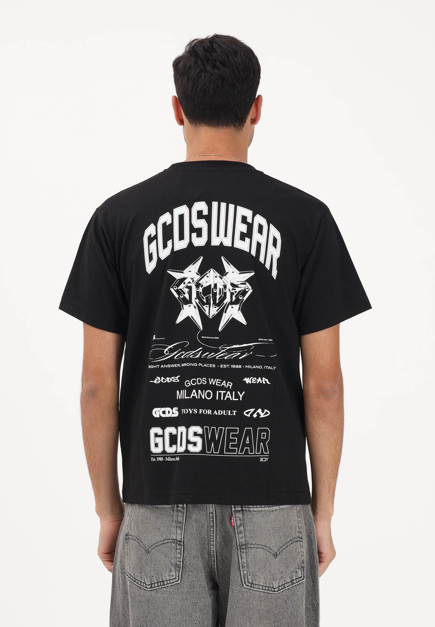 GCDS T-shirt a manica corta nera per uomo e donna con stampa C1MWQC070J079 999A GCDS 
