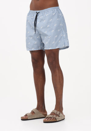 GCDS Shorts mare celeste da uomo con stampa rigata e logo all-over C1MWQS252T015 733A GCDS 
