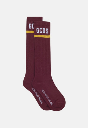 GCDS Calzini bordeaux per uomo e donna con logo a contrasto C1UJQQ714T801 468Y GCDS 