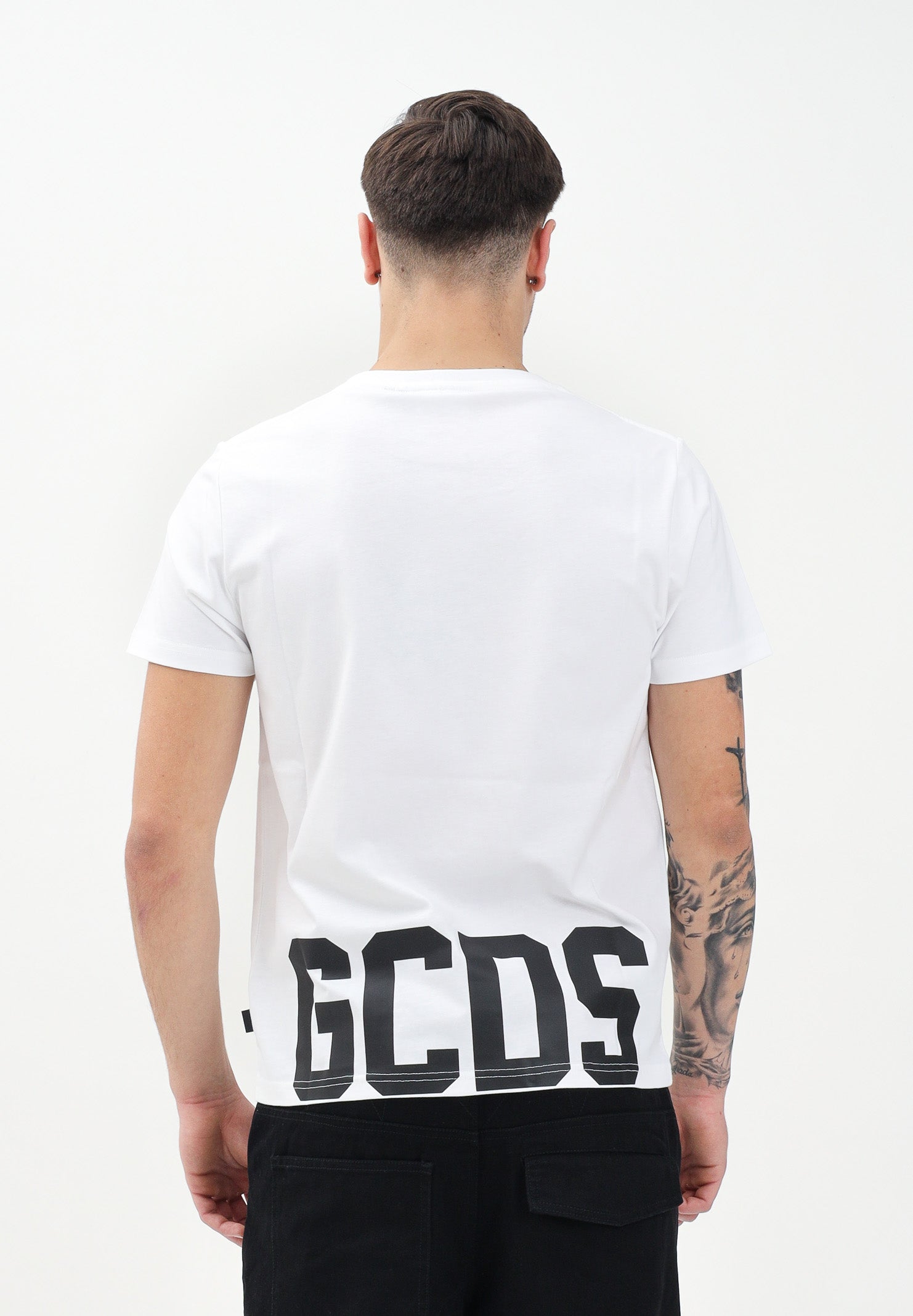 GCDS T-shirt a manica corta bianca per uomo e donna con logo sul retro Z0MLQC101J023 100B GCDS 