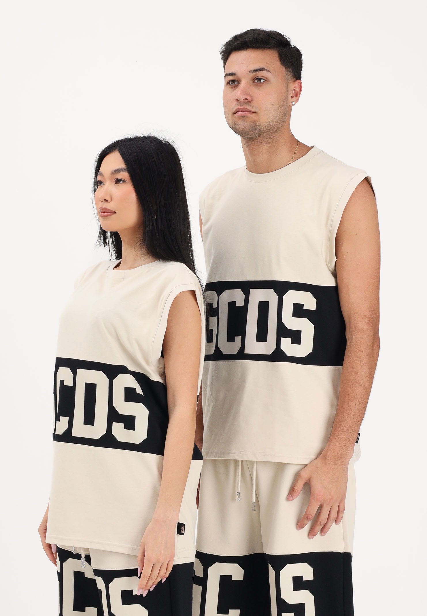 GCDS Canotta beige per uomo e donna con stampa logo Z0MLQC104J101 316B GCDS 