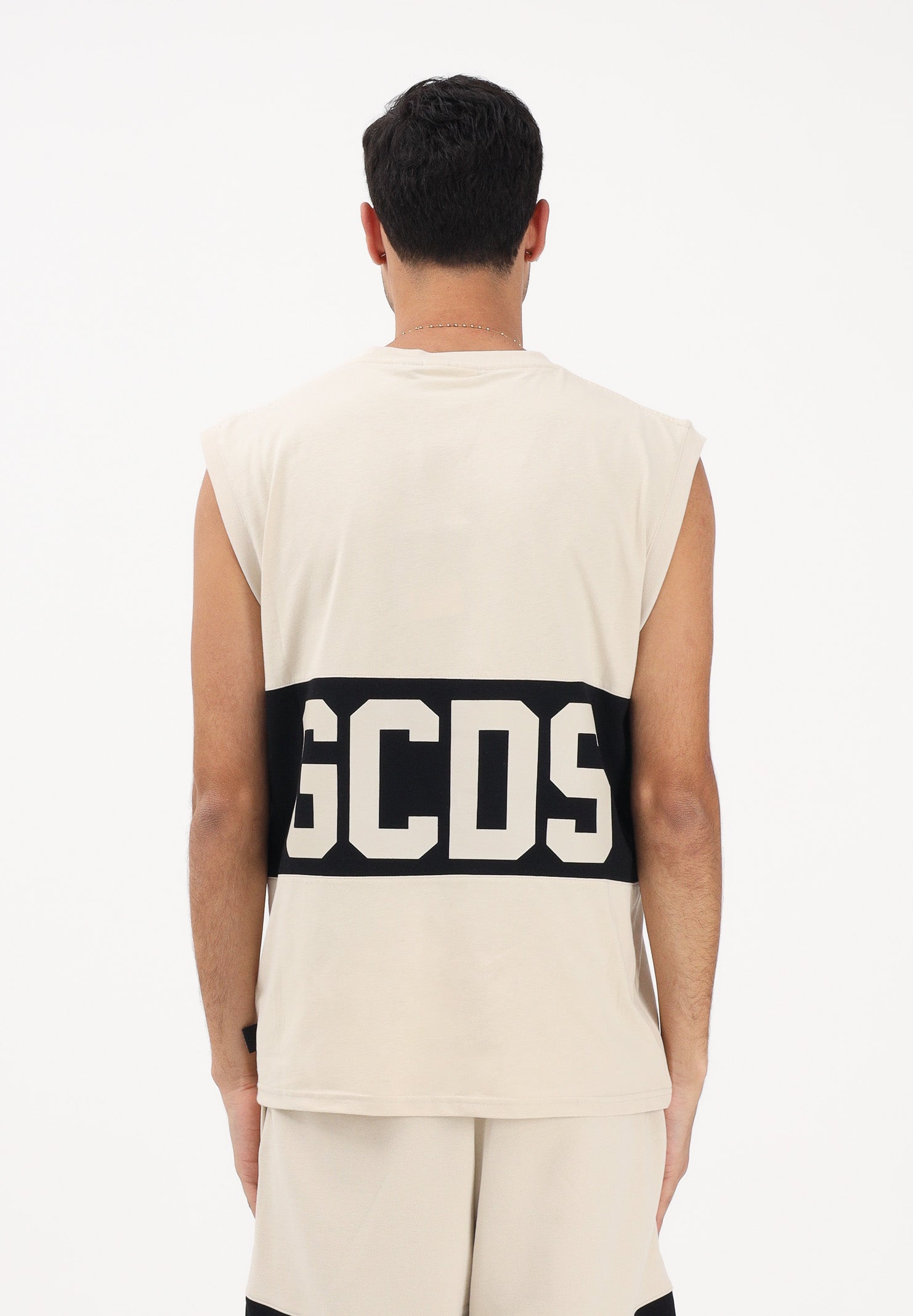 GCDS Canotta beige per uomo e donna con stampa logo Z0MLQC104J101 316B GCDS 