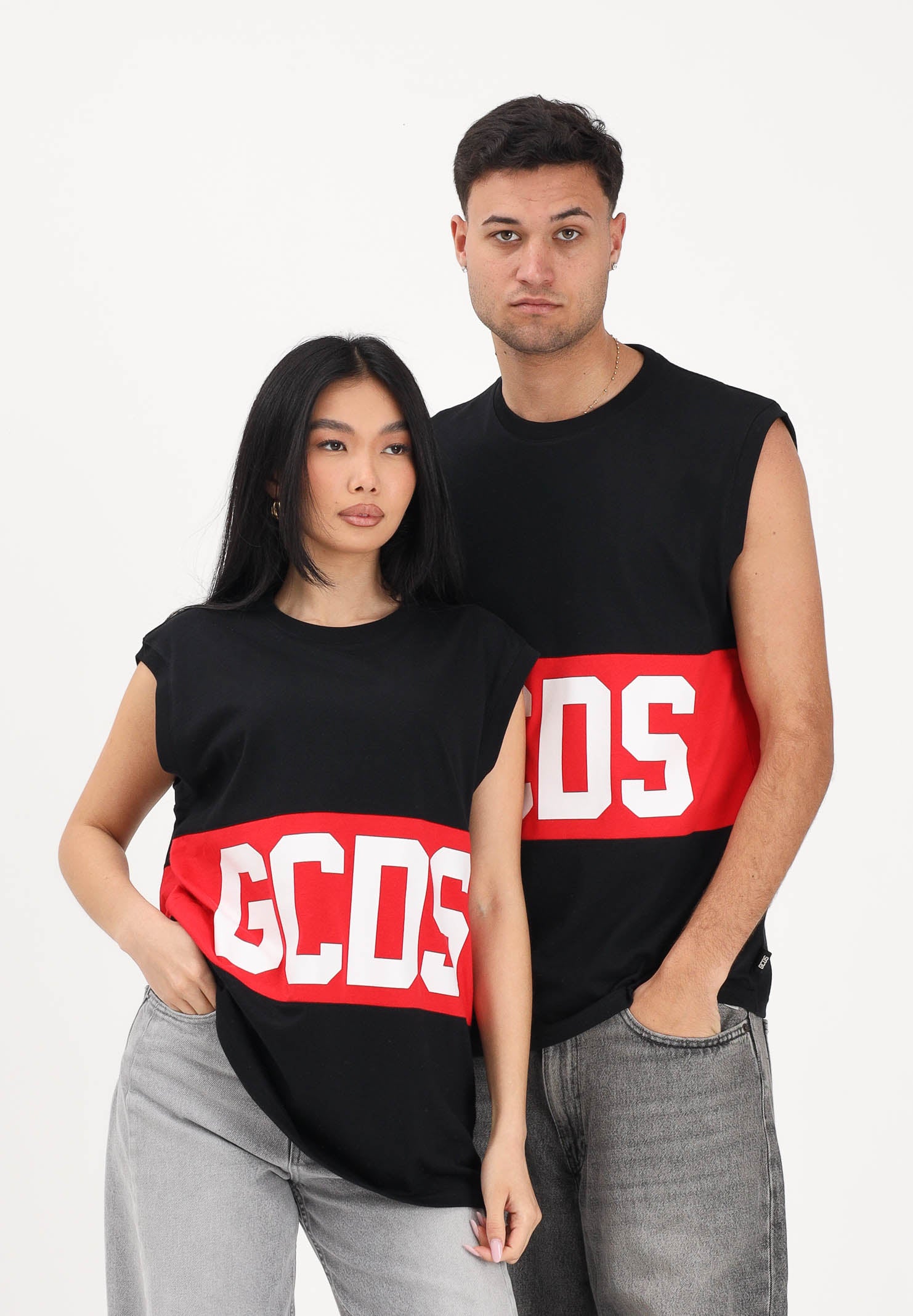 GCDS Canotta nera per uomo e donna con stampa logo Z0MLQC104J101 999R GCDS 