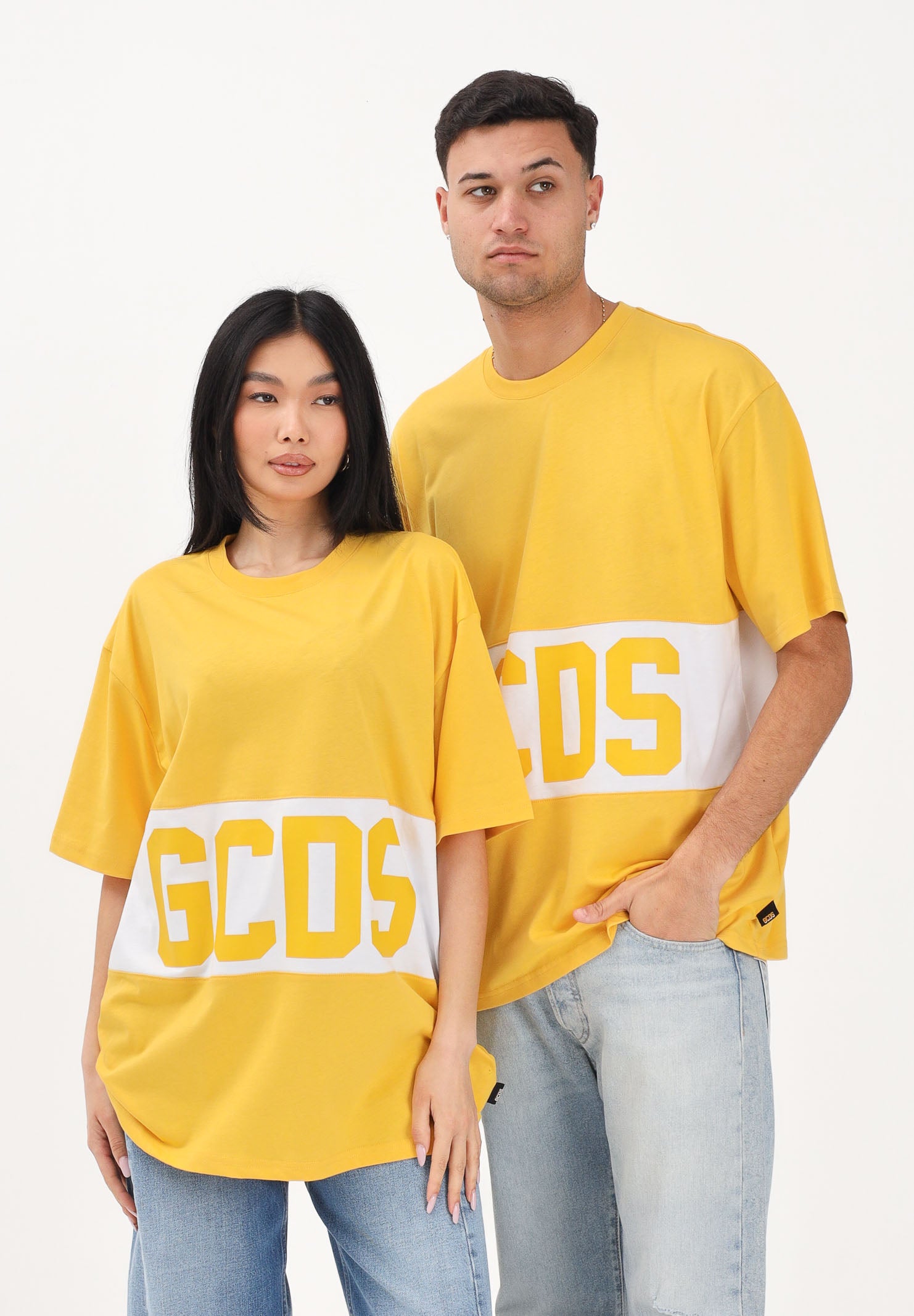 GCDS T-shirt a manica corta gialla per uomo e donna con logo Z0MLQC140J101 240A GCDS 