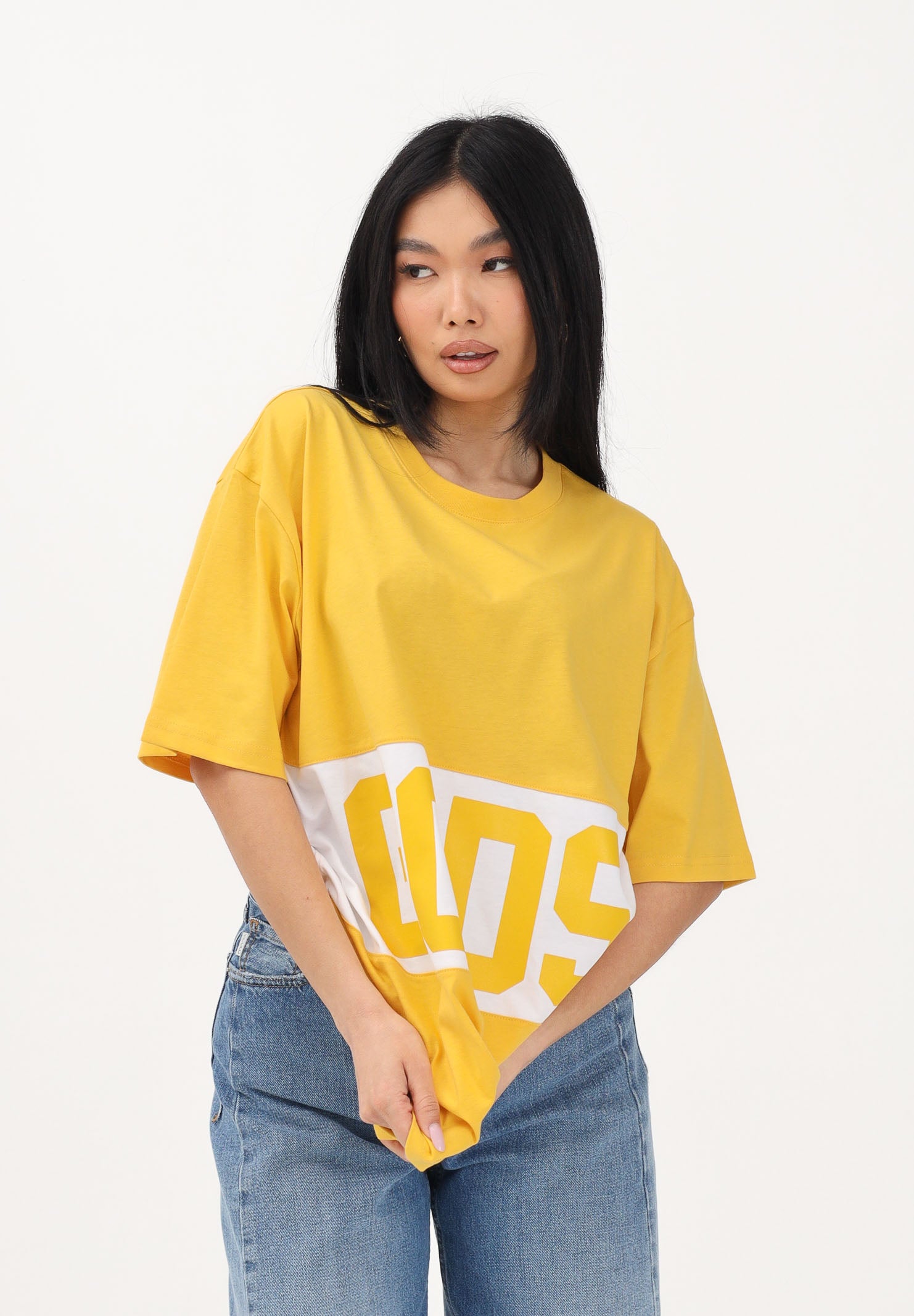 GCDS T-shirt a manica corta gialla per uomo e donna con logo Z0MLQC140J101 240A GCDS 