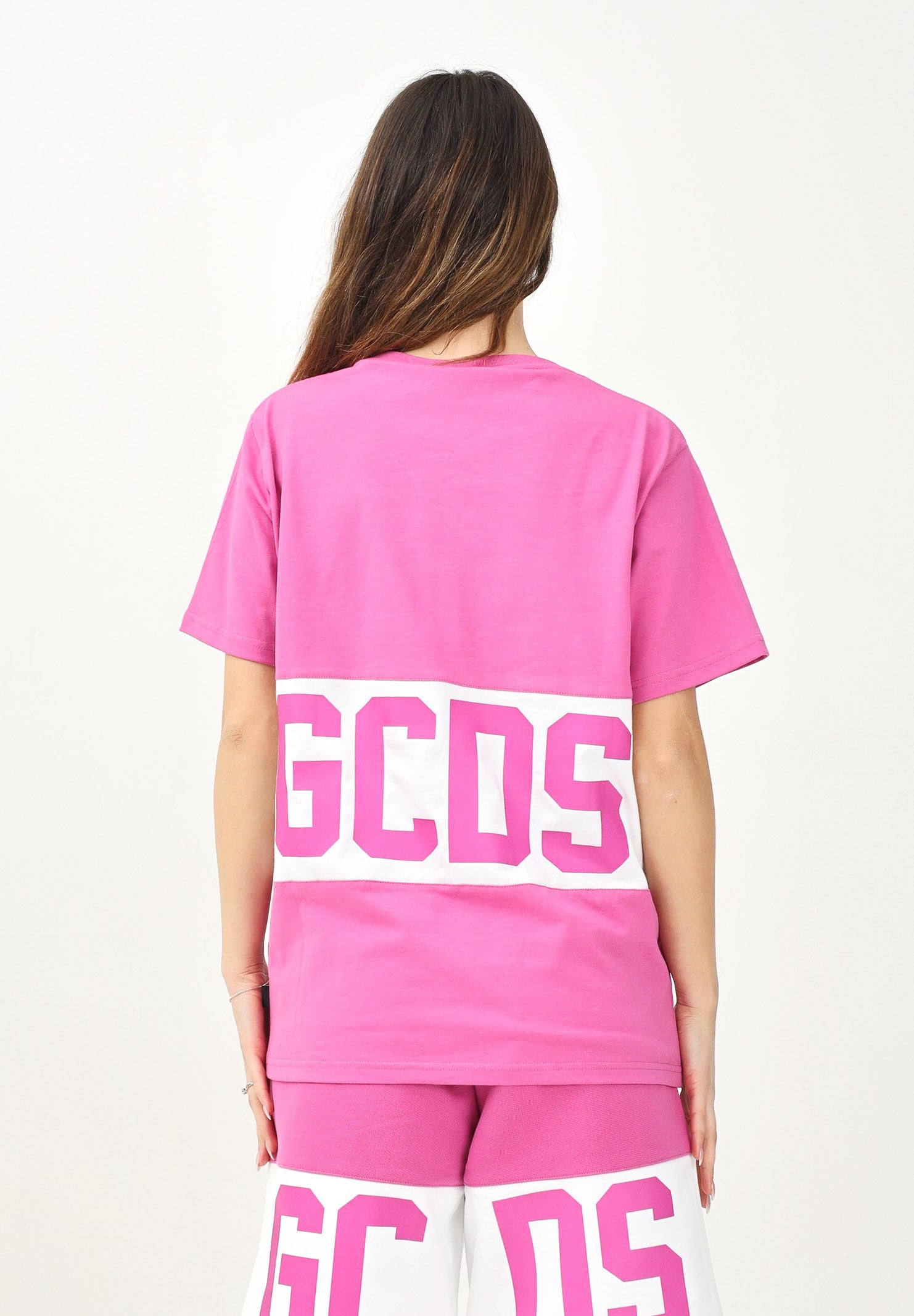 GCDS T-shirt a manica corta fucsia per uomo e donna con logo Z0MLQC140J101 575A GCDS 