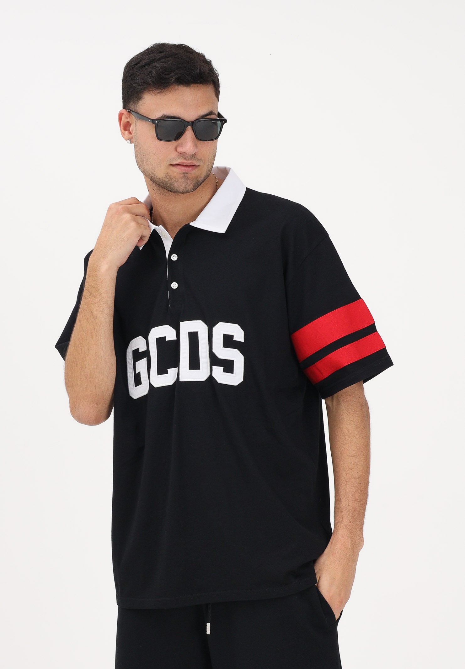 GCDS Polo a manica corta nera per uomo e donna con logo Z0MLQD107J101 999R GCDS 