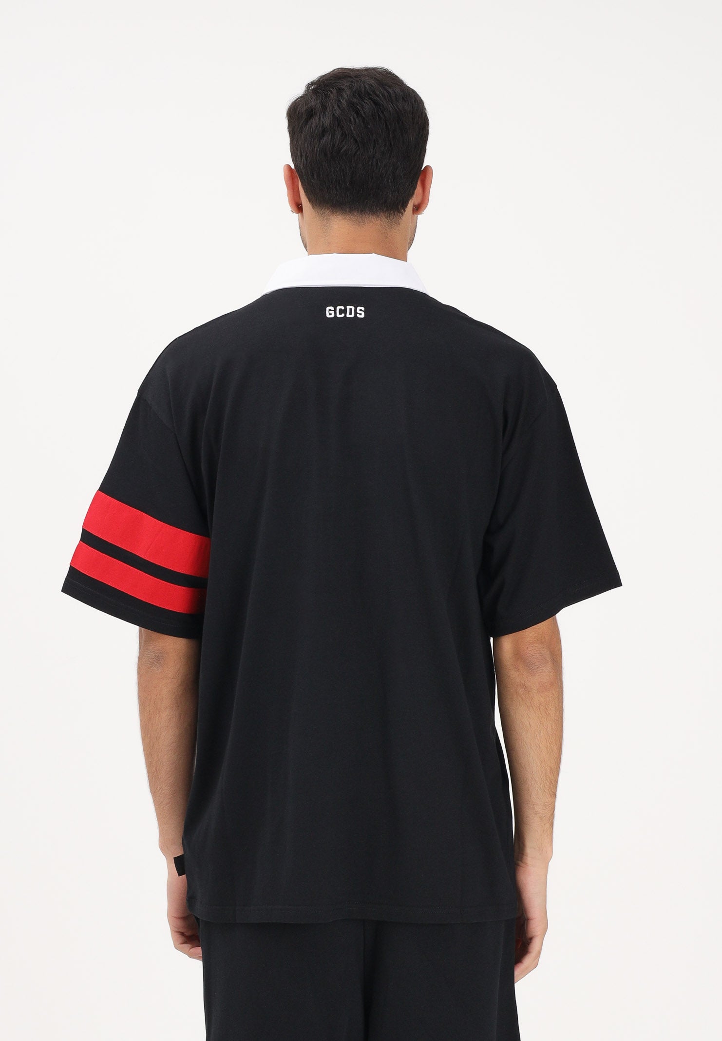GCDS Polo a manica corta nera per uomo e donna con logo Z0MLQD107J101 999R GCDS 