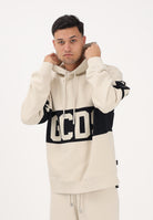 GCDS Felpa con cappuccio beige per uomo e donna caratterizzata da banda a contrasto e logo Z0MLQE138F004 316B GCDS 