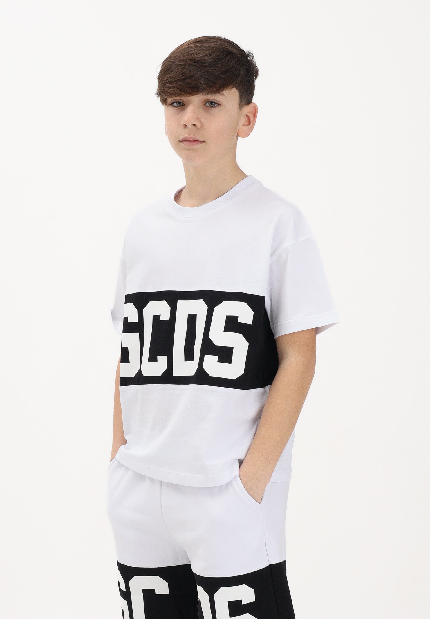 GCDS T-shirt a manica corta bianca per donna, ragazzi e bambini con logo Z0UJQC585J105 100B GCDS 