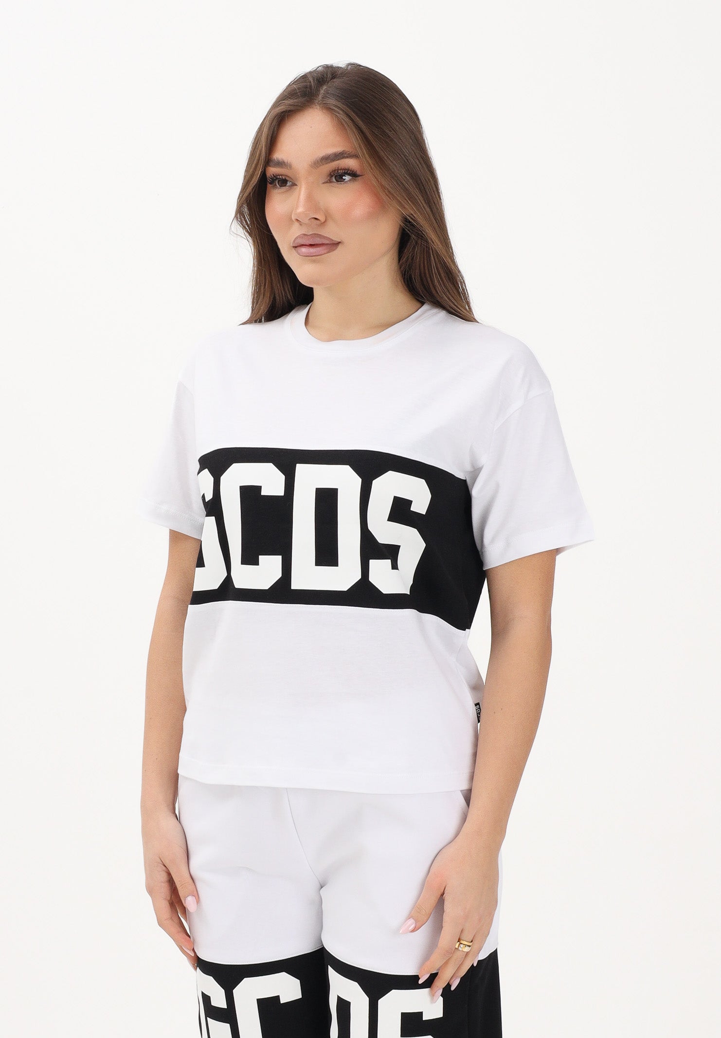 GCDS T-shirt a manica corta bianca per donna, ragazzi e bambini con logo Z0UJQC585J105 100B GCDS 