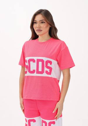 GCDS T-shirt a manica corta fucsia per donna, ragazze e bambine con logo Z0UJQC585J105 566A GCDS 