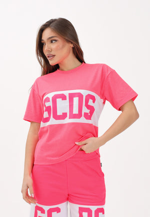 GCDS T-shirt a manica corta fucsia per donna, ragazze e bambine con logo Z0UJQC585J105 566A GCDS 