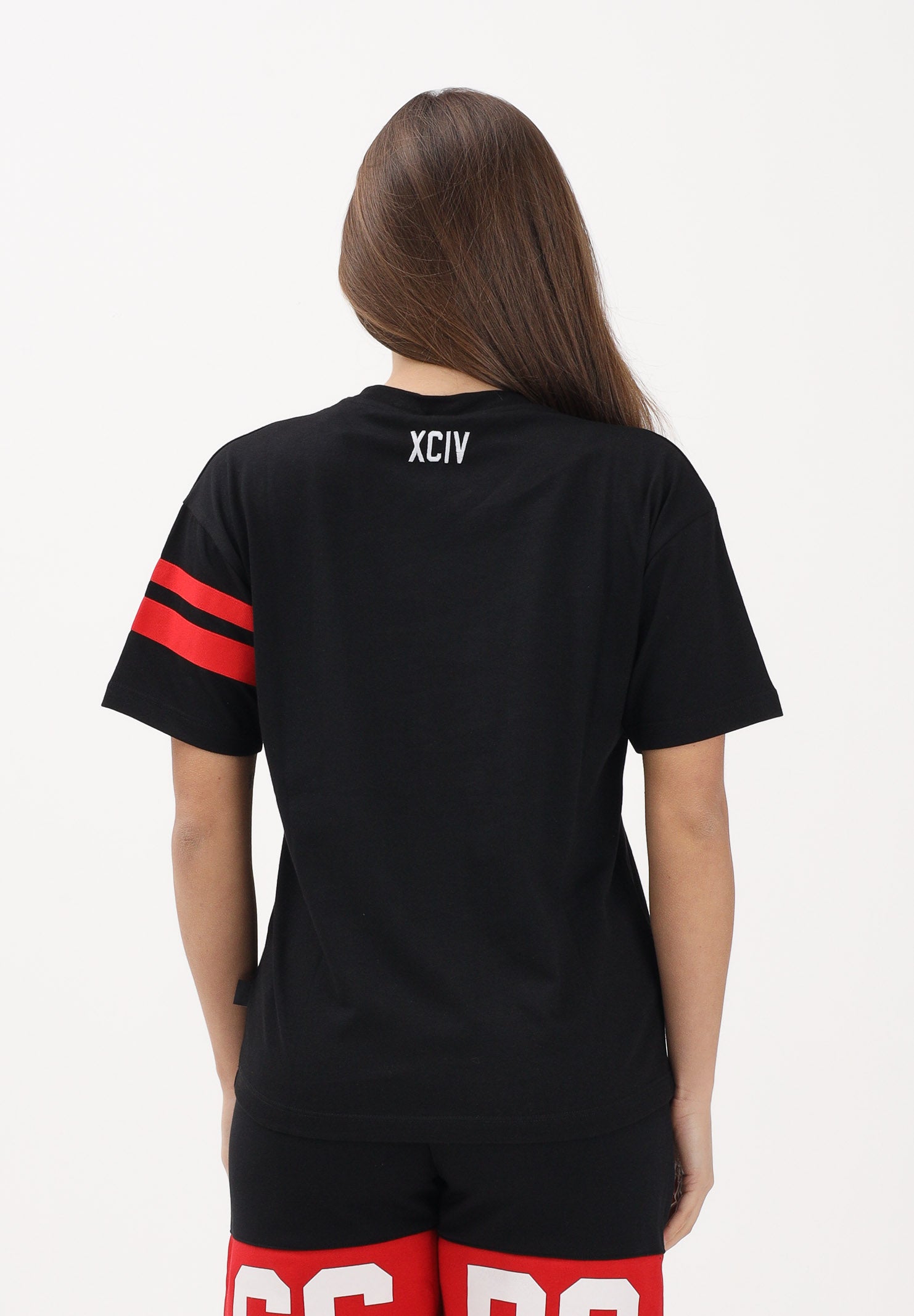 GCDS T-shirt a manica corta nera per donna, ragazzi e bambini con logo Z0UJQC592J105 999R GCDS 