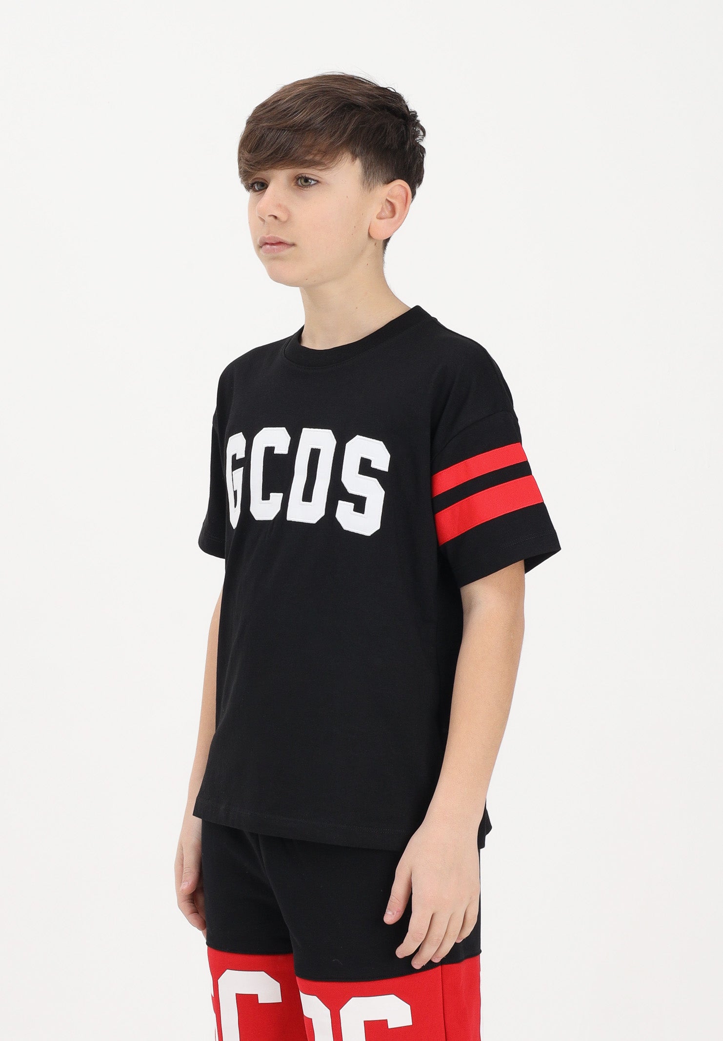 GCDS T-shirt a manica corta nera per donna, ragazzi e bambini con logo Z0UJQC592J105 999R GCDS 