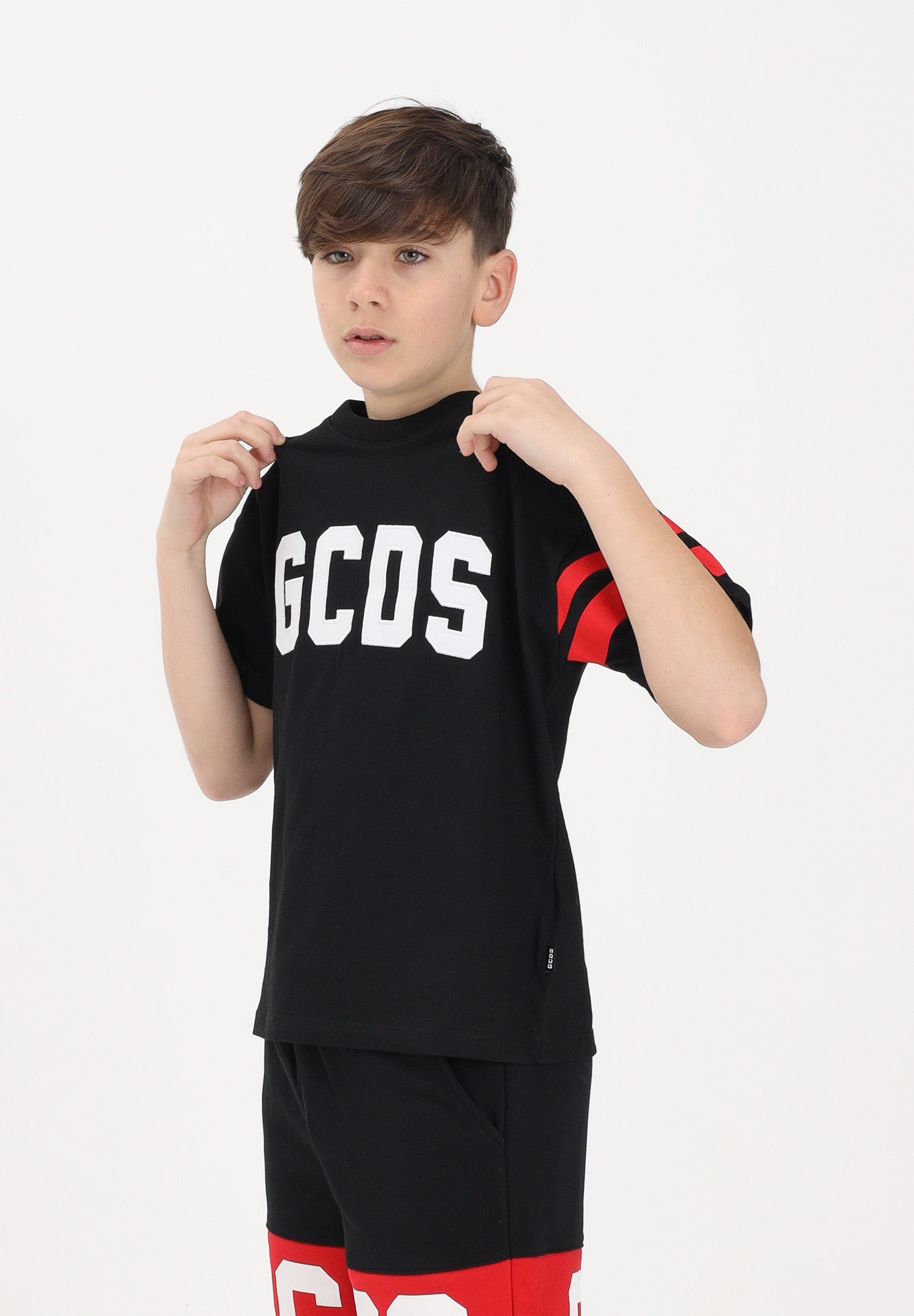 GCDS T-shirt a manica corta nera per donna, ragazzi e bambini con logo Z0UJQC592J105 999R GCDS 